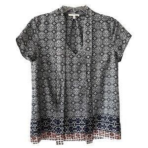 Monteau Women’s Top Blouse Removable Tie Size Medium Navy Print